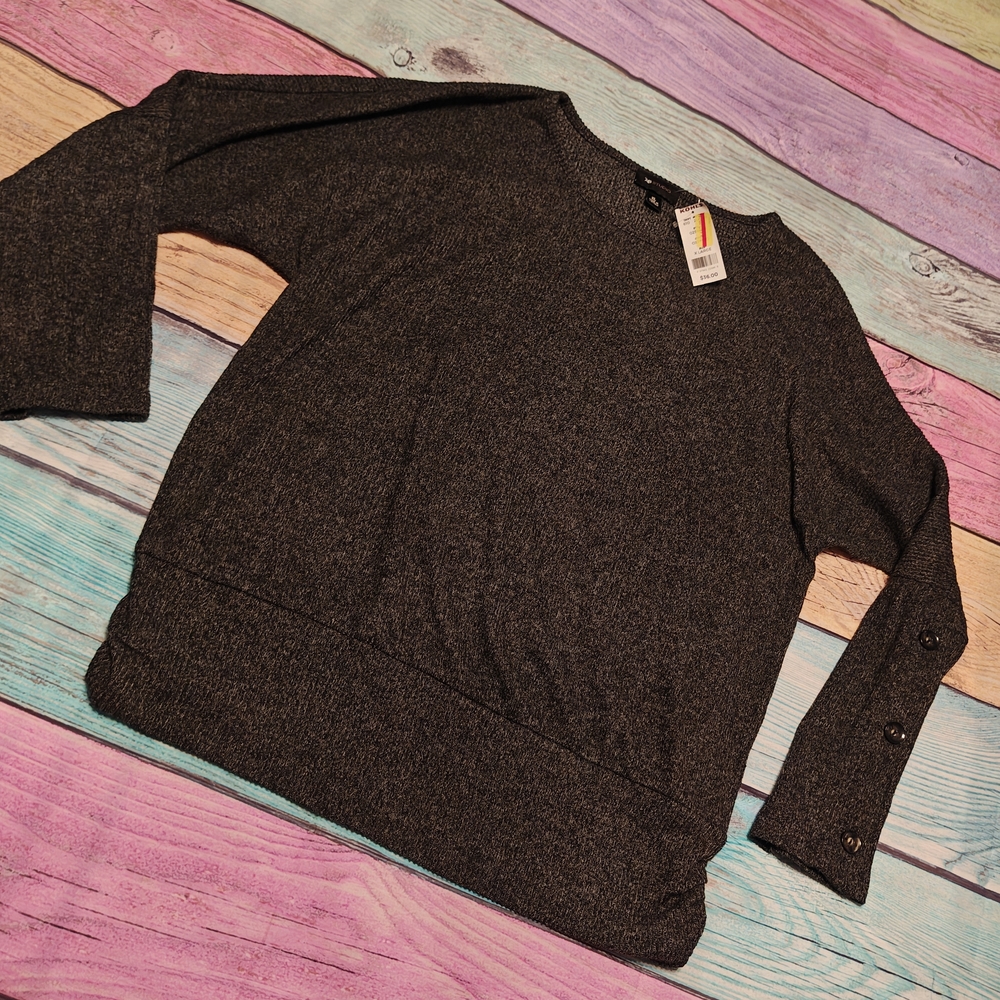 XL AB Studio Dark Gray Dolman Button Sleeve Sweater #0581